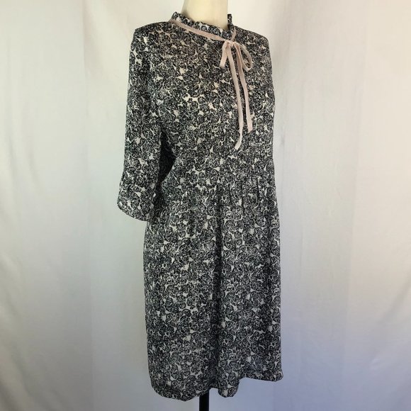 Young Boheimans Cottage Core B&W Tie Neck Dress